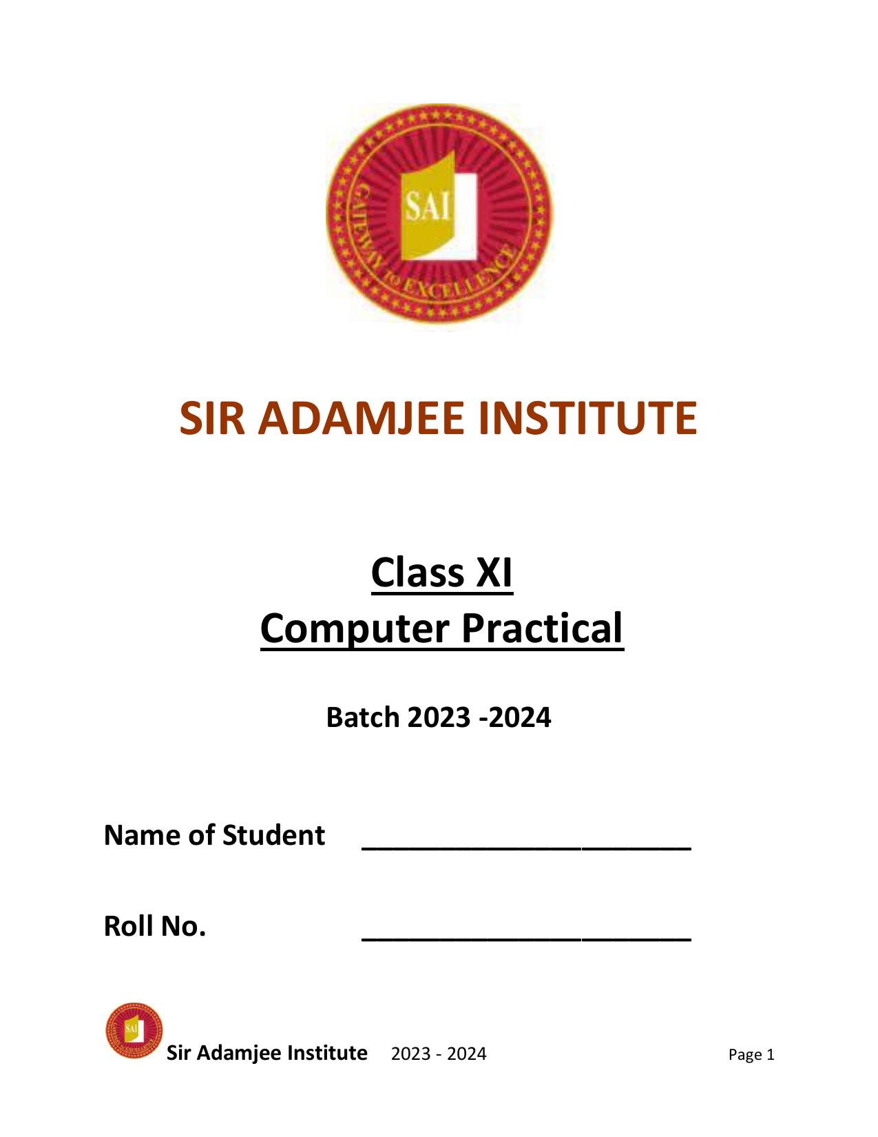 Complete  Computer Practicals File of XI 2024