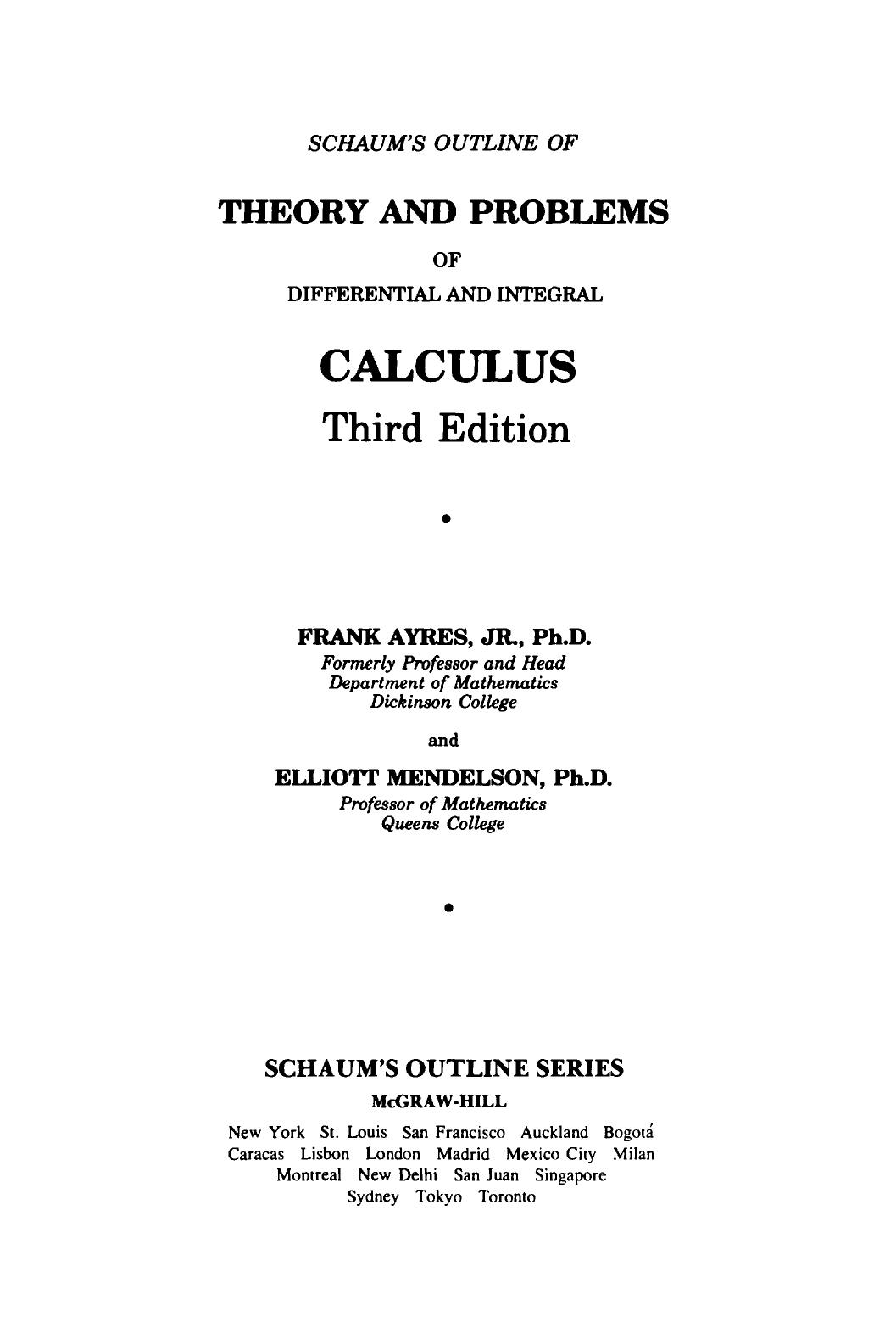 Ayres F J , Mendelson E Schaums Outline Of